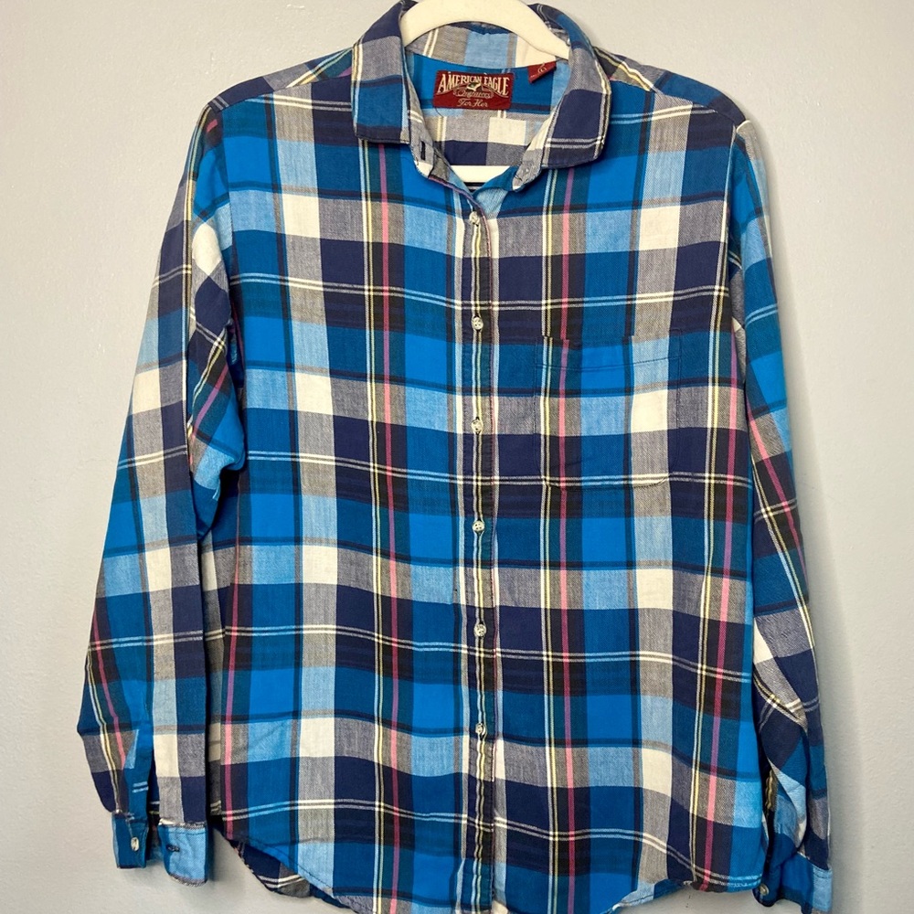 American Eagle‎ Outfitters Vibrant Blue Checkered Shirt